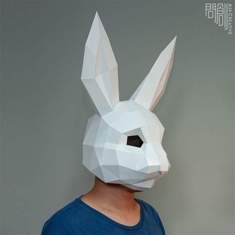 Bunny 3d Papercraft Rabbit Mask Halloween Mask Low Poly Animal Costume