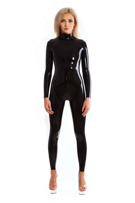 Neck Entry Latex Catsuit With Double Slider Crotch Zipper Etsy