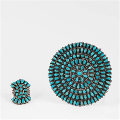 Lot Diné Navajo Sterling Silver Turquoise Petit Point Cluster Pin