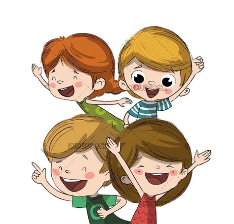 Grupo De Niños Felices Ilustraciones De Cuentos Infantiles Dibustock