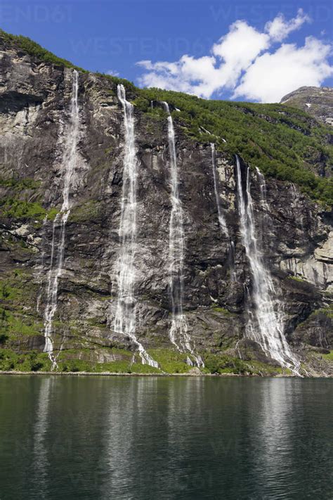 Norway Geiranger Fjord Seven Sisters Waterfall Stock Photo