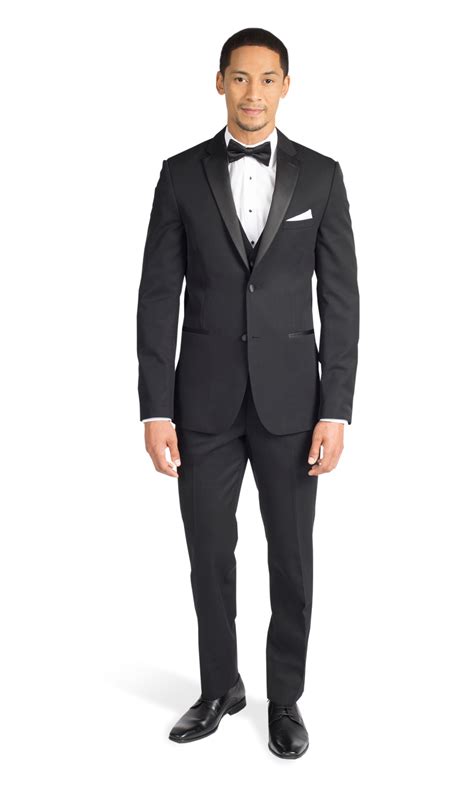 Black Michael Kors Notch Lapel Tuxedo | Michael kors tuxedo, All black tuxedo, Best wedding suits