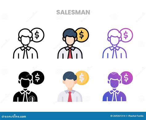 Salesman Person Dollar Icons Set Different Styles Stock Vector