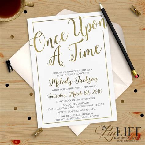 Wedding invitations with a beach theme can be the perfect introduction to the excitement and beauty to come on your big day. Once upon A Time Bridal Shower Invitation Printable DIY No ...
