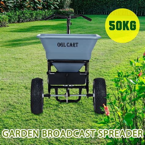 50kg Walk Behind Broadcast Spreader Lawn Seed Fertilizer Farm Seeder Grey
