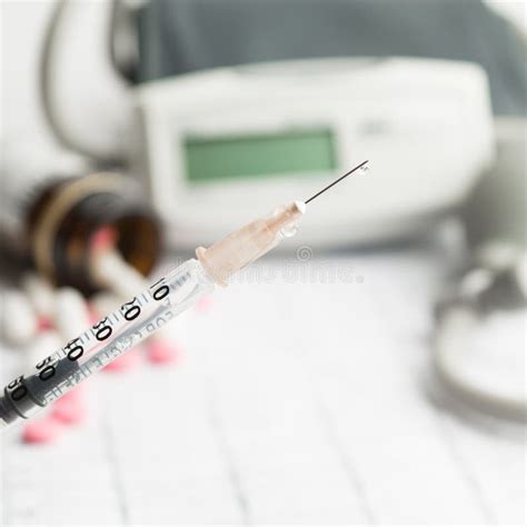 Small Syringe With Medicine In Focus Stock Photo Image Of Diagnostic