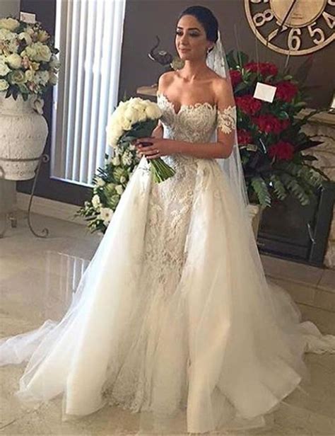 Mermaid Sweetheart Detachable Train Wedding Dress With Lace Beading Lace Sweetheart Wedding