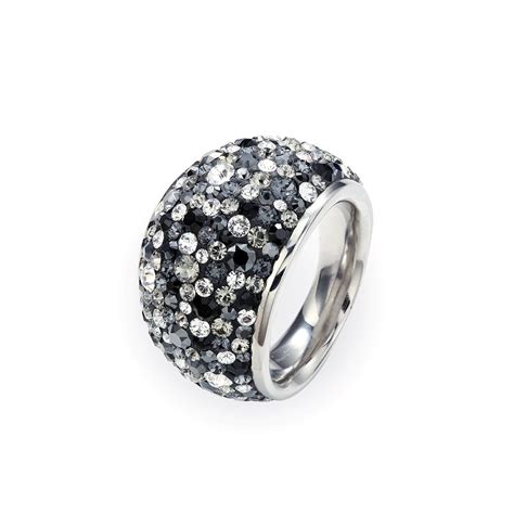 Swarovski Black Crystal Ring For Women 316l Stainless Steel Jewelry