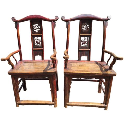 Chinese Antique Pair Scholar Chairs Qing Dynasty 19th Century At