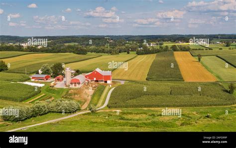 Traditional American Farm Pennsylvania Countryside From The Air