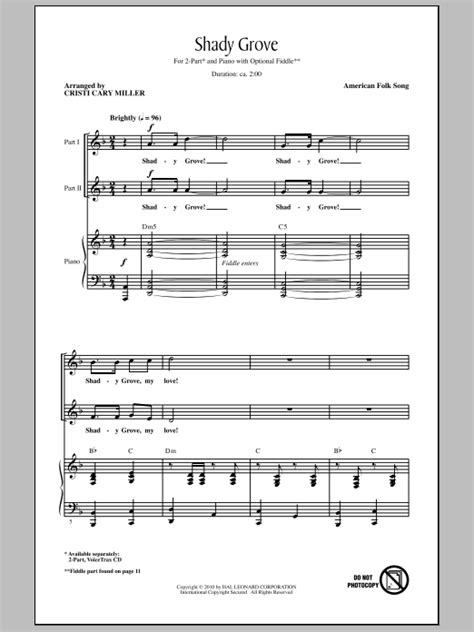 Shady Grove Arr Cristi Cary Miller Sheet Music American Folk Song