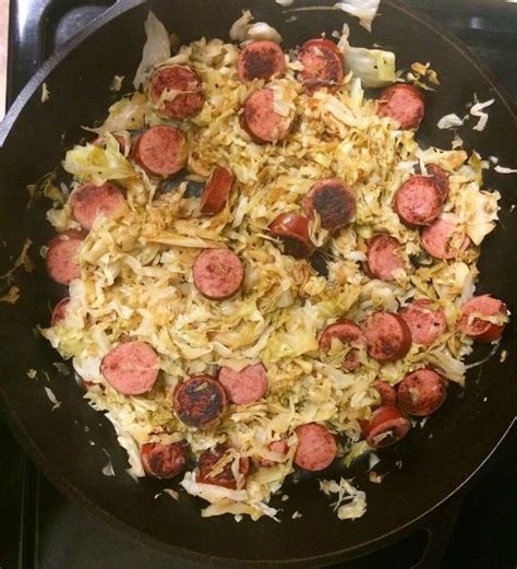 High volume, low energy density, high nutrient. High volume comfort food: Kielbasa and cabbage for 409 cal ...
