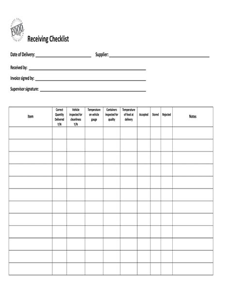 Floors are clear of spills, Receiving Checklist - Fill Out and Sign Printable PDF ...