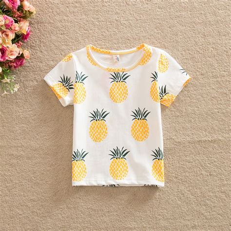 2021 Summer Girls Tops T Shirts Tee Pineapple Printed Shirts Pure