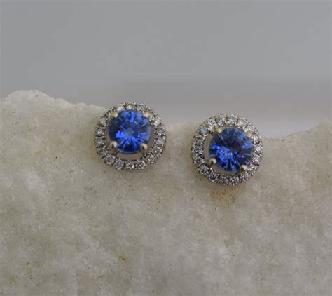 Blue Sapphire Studs Stud Earrings White Gold Earrings Blue Etsy