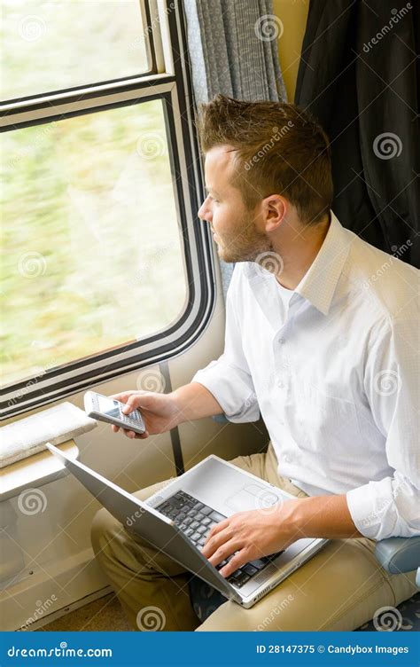Man Looking Out The Train Window Thinking Stock Image Image Of