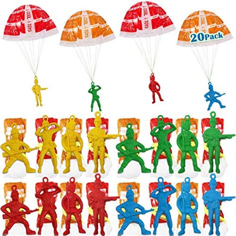 Igeekid 20 Pack Parachute Toys For Kids Tangle Free Throwing Army Men