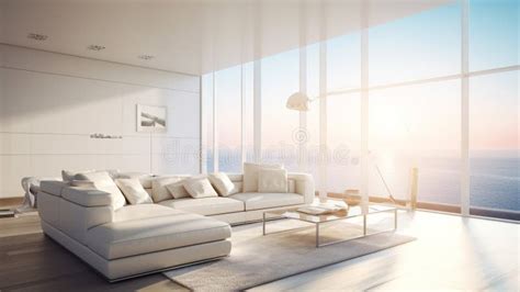 Modern Luxury Living Room With Sophisticated White Couch Expansive