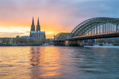 Sunset View Of Cologne Skyline In Cologne Germany Stock Photo Image