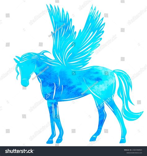 Silhouette Blue Pegasus On White Background Stock Vector Royalty Free