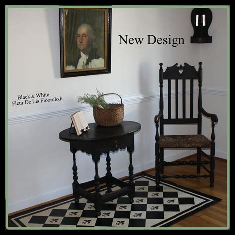 Black And White Fleur Delis Floor Cloth Country Furniture Colonial