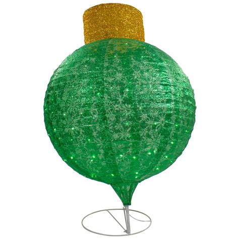 38 Led Lighted Twinkling Green Tinsel Onion Ornament Outdoor Christmas