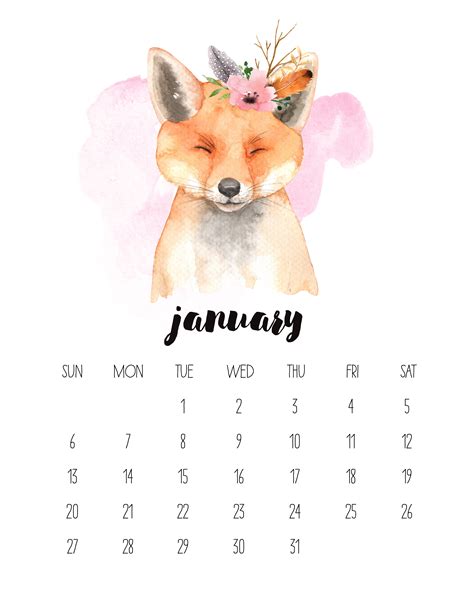 Free Printable 2019 Watercolor Animal Calendar The Cottage Market
