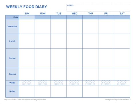 Free Printable Weekly Food Diary Journal Template

