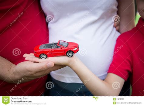 Mother Father And Son Holding A Toy Car Stock Image Image Of Happy