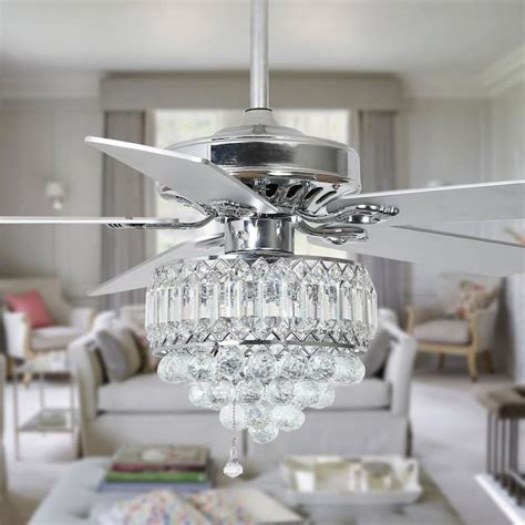 Bella Depot 52 In Chrome Crystal Ceiling Fan With Five Reversible