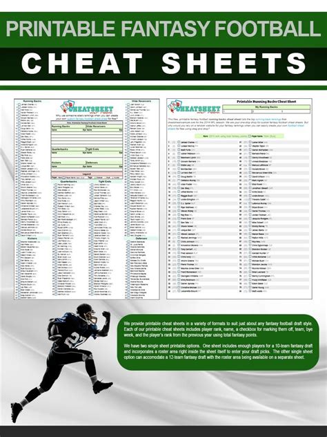 Printable Cheat Sheet Fantasy Football
