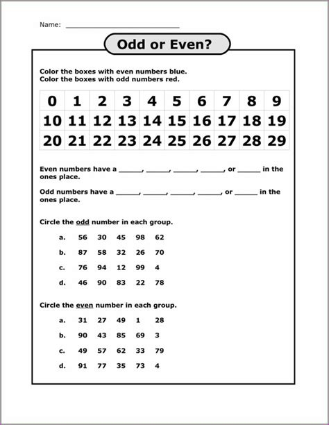 Free Printable Even And Odd Number Worksheets
