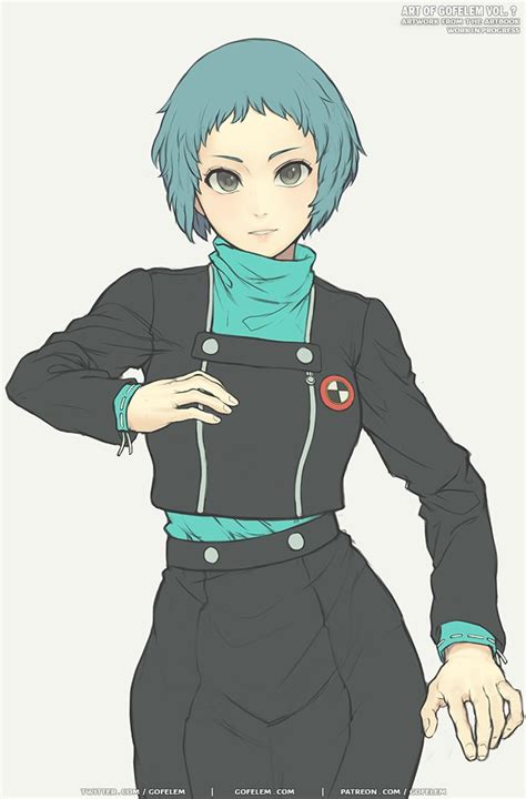 gofelem yamagishi fuuka persona persona 3 commentary 1girl aqua hair blush breasts