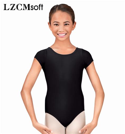 Lzcmsoft Black Short Sleeve Leotards For Girls Ballet Tights Lycra Spandex Dance Leotards Team