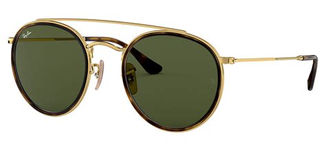 Ray Ban Rb3647n Round Double Bridge Sunglasses Gold Green