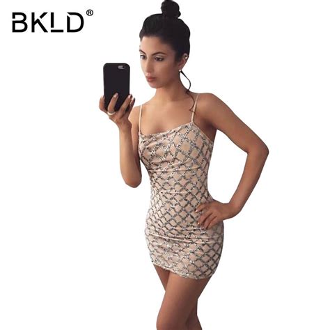 Bkld Sequin Party Club Dress Women Sexy Backless Mini Summer Cami