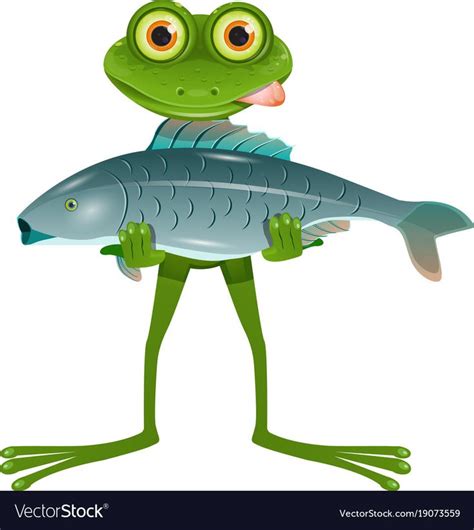 A Goggle Eyed Frog With A Fish Royalty Free Vector Image Animali