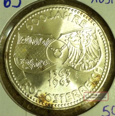 1963 Austria 50 Schilling Silver Coin Brilliant