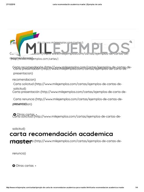 Carta Recomendación Academica Master Ejemplos De Cartapdf