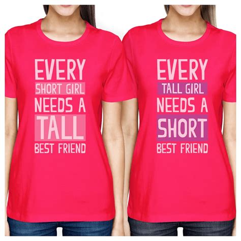 Tall Short Friend Bff Matching Shirts Womens Hot Pink For Friends