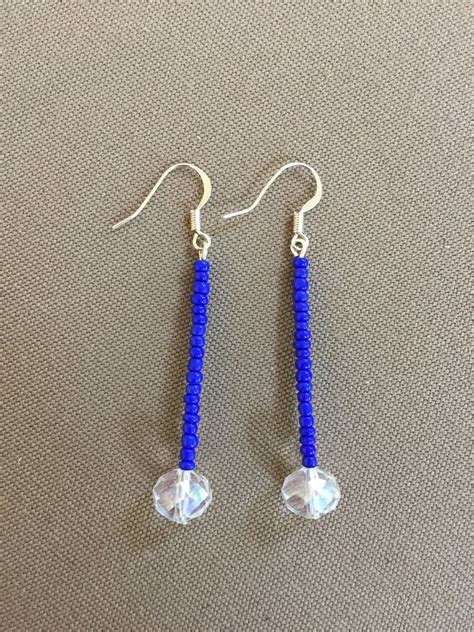 Crystal Beads Earrings Long Dangle Earrings Blue Beads Etsy