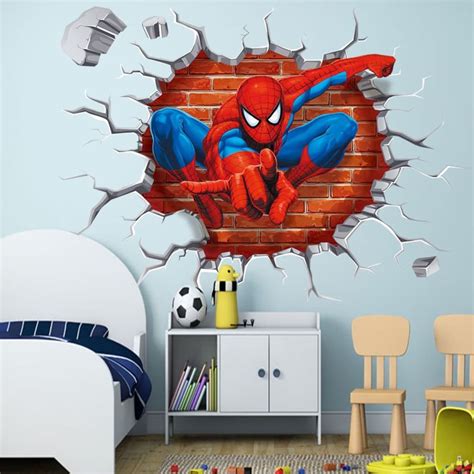 3d Spiderman Breaking Smashing Through Wall Sticker Mural Etsy