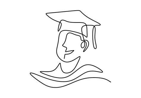 Continuous One Line Art Drawing Of Happy Graduation Student Wearing