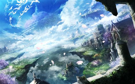 Wallpaper Landscape Birds Fantasy Art City Anime