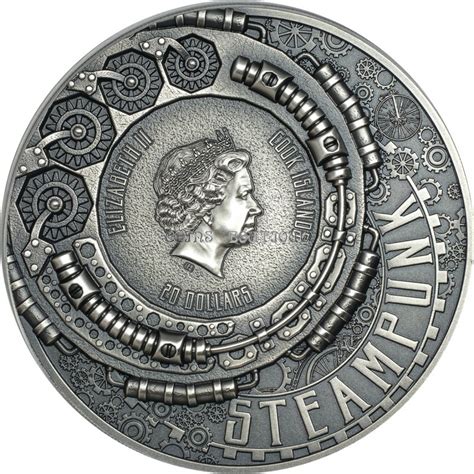 Steampunk 3 oz high relief silver coin antiqued Cook Islands 2020 | Coinsboutique