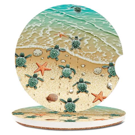 Turtles On The Beach Absorbent Cup Holders Car Coasters Ceramic Stone