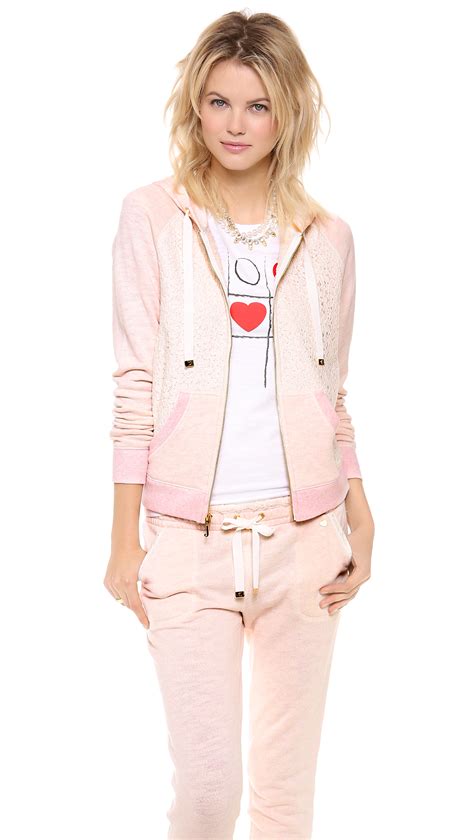 Juicy Couture Lace Hoodie In Pink Heather Pink Lyst