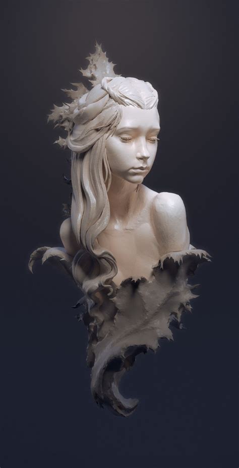 Artstation A Girl In Prickly Leaves Dmitry Zamulin Ceramic Sculpture Figurative Character