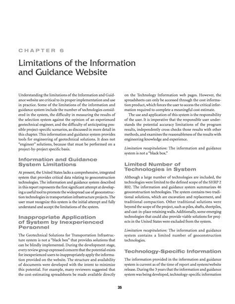 Chapter 6 Limitations Of The Information And Guidance
