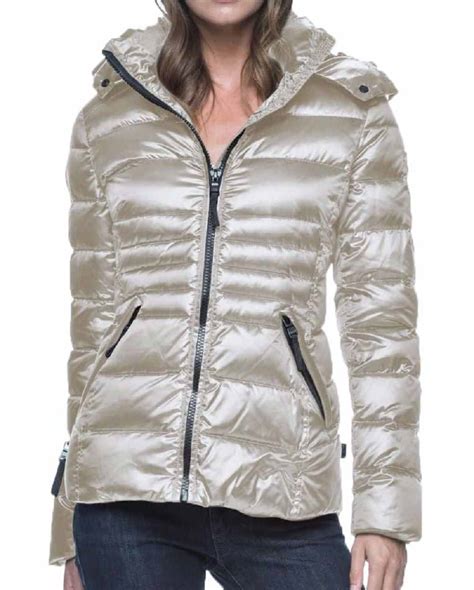 Andrew Marc Womens Down Puffer Jacket With Detachable Hood Pearlized